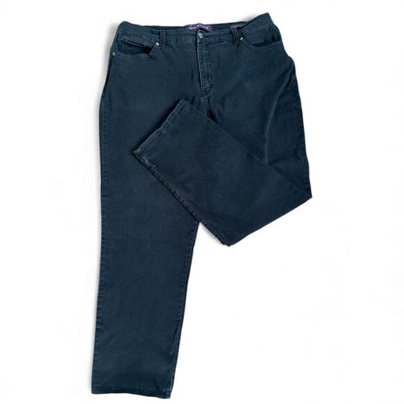 Gloria Vanderbilt Black Straight Leg Jeans Size 16 Amanda High Rise Stretch edgy - Picture 2 of 4